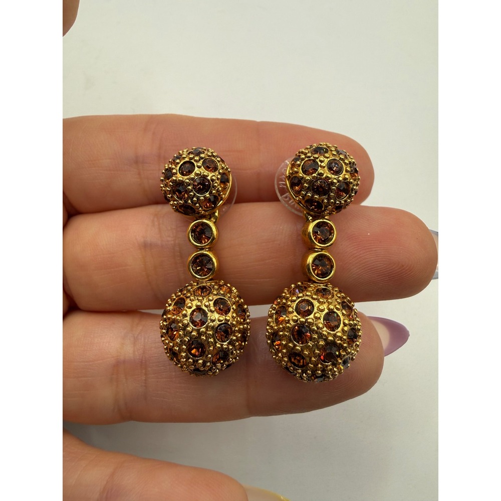 Joan Rivers Gold Tone Amber Rhinestone Pavé Ball Drop Earrings‎ Vintage Classics